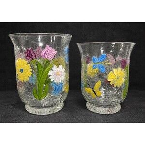 Vintage Clear Glass Candle Holders Set of 2 Ribbed Votive / Pillar